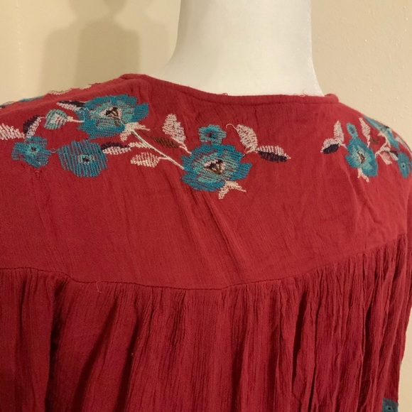 Free People S Red Te Amo Boho Floral Embroidered Flowy Dress - Picture 13 of 16